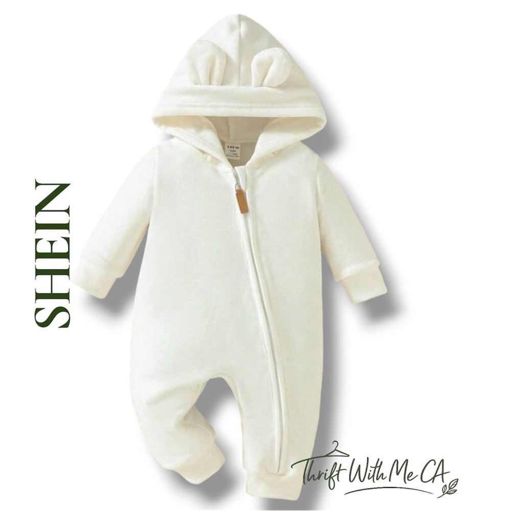 SHEIN Cream Baby Onesie with Hood